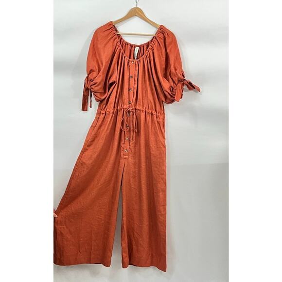 ELIZA FAULKNER Sz XS/S Burnt Orange Terracotta Linen Jumpsuit - Picture 6 of 10